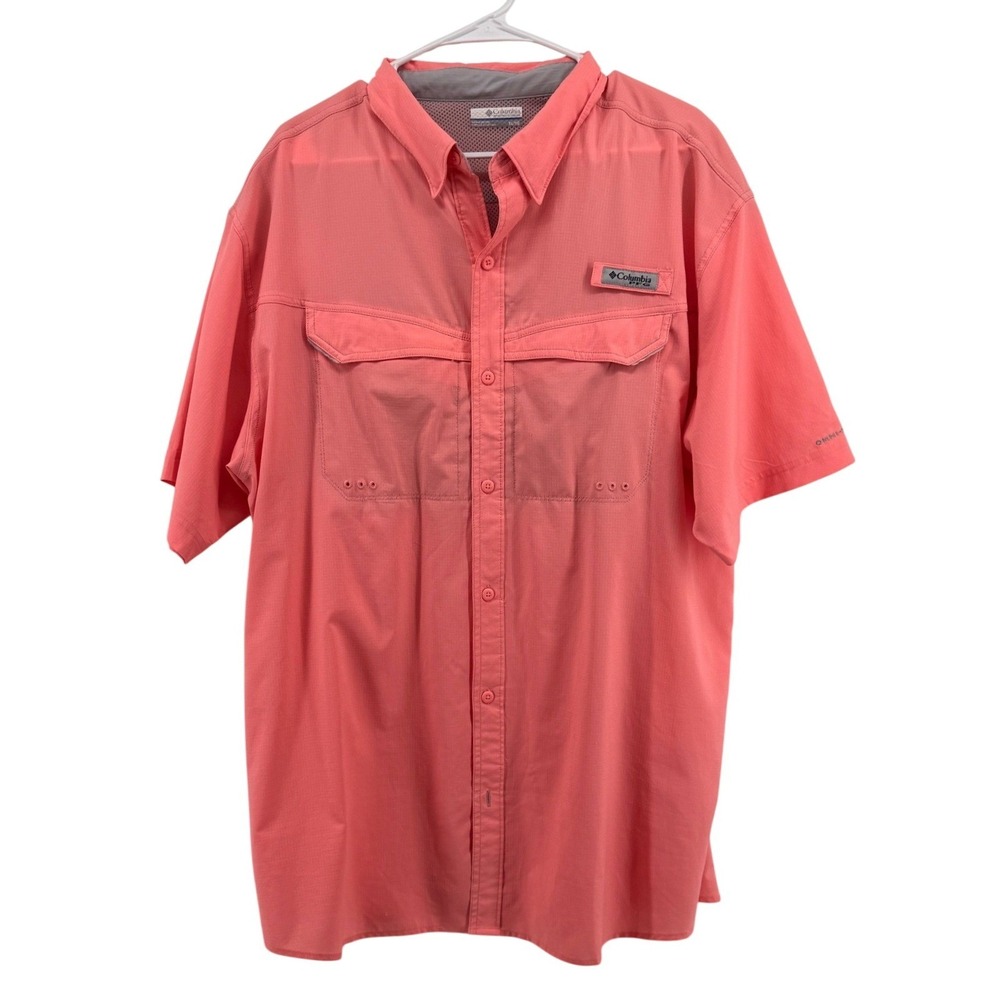 Columbia PFG Tamiami II Short Sleeve Shirt Coral Pink Mens XL FM7024 Fishing UPF